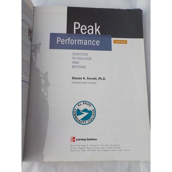 Peak Performance Sharon K Ferret EPCC 7th Ed Success in College and Beyond PB - Picture 5 of 5